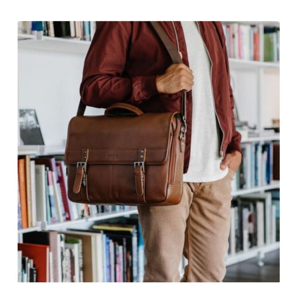 Samsonite Black Classic Leather Flapover Business Satchel Bag—Fits 2 Laptops - Picture 14 of 16